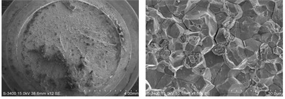 斷面宏觀形貌，裂紋源處斷口微觀形貌