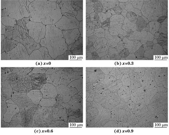 圖4 均勻化處理態(tài)MgG5ZnG1MnGxSn合金的顯微組織 圖4 均勻化處理態(tài)MgG5ZnG1MnGxSn合金的顯微組織