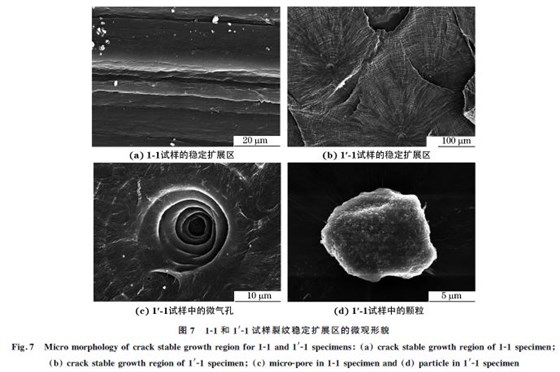 圖７ １Ｇ１和１&prime;Ｇ１試樣裂紋穩(wěn)定擴展區(qū)的微觀形貌